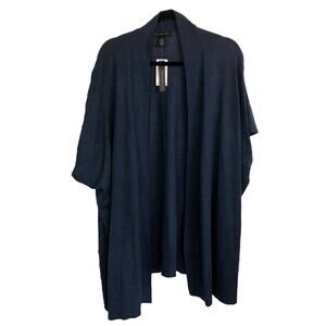 NWT Joan Voss Cardigan Size Medium Dark Blue Wool Blend Open Front Dolman Sleeve